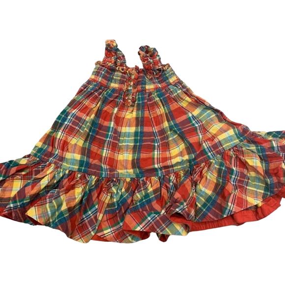 Ralph Lauren Red and Multicolor Tartan Plaid Smocked Baby Dress - Picture 3 of 10